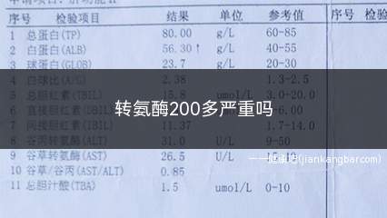 转氨酶200多严重吗(谷丙转氨酶是0到40吗)